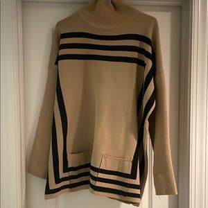 Chic Tan and Black Women's Turtleneck Sweater